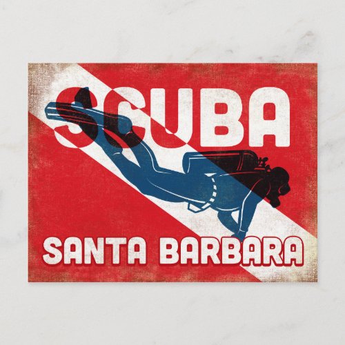 Santa Barbara Scuba Diver _ Blue Retro Postcard