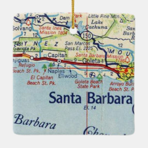 Santa Barbara Vintage Map Ceramic Ornament