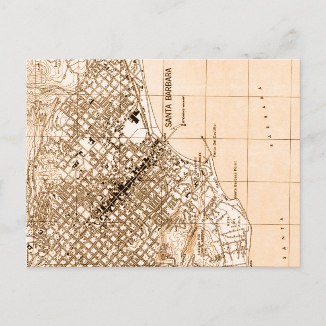 Santa Barbara vintage map vertical postcard (Front)