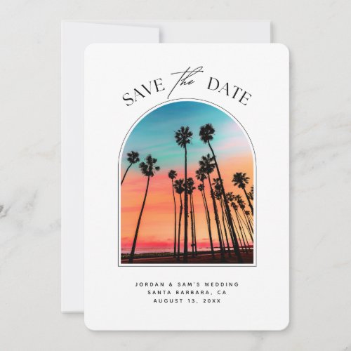 Santa Barbara Wedding Sunset Photo Save the Date  Invitation