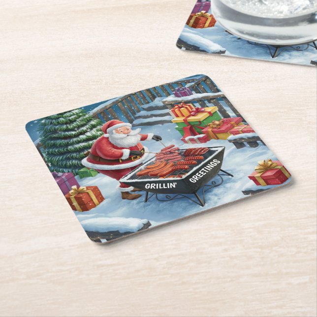 Santa Barbecue Christmas Coasters (Angled)