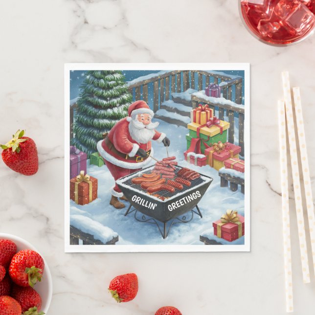 Santa Barbecue Christmas Napkins (Insitu)