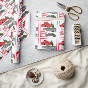 Santa Barn Truck Horse Trailer Christmas Wrapping Paper