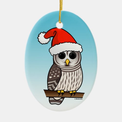 Santa Barred Owl Christmas Ceramic Ornament