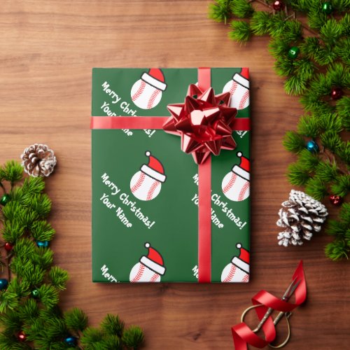 Santa baseball Christmas wrapping paper for kids