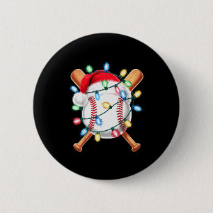 Santa Baseball Player Santa Hat Men Boys Christmas Button