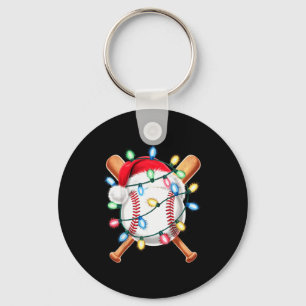 Santa Baseball Player Santa Hat Men Boys Christmas Keychain