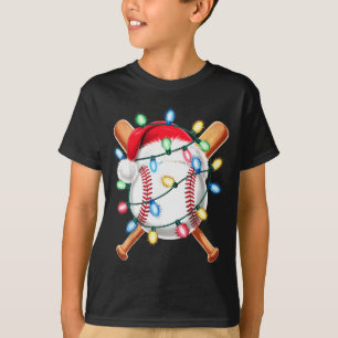 Santa Baseball Player Santa Hat Men Boys Christmas T-Shirt