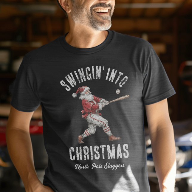 Santa Baseball “Swingin’ Into Christmas” Holiday Tri-Blend Shirt (Creator Uploaded)