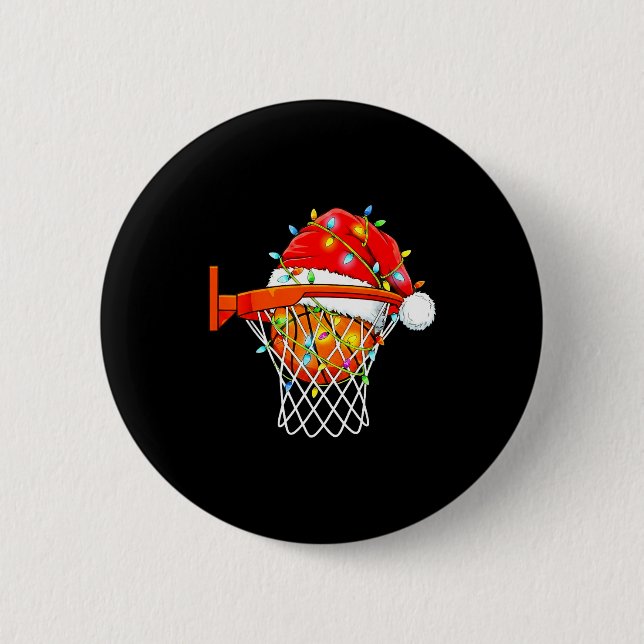 Santa Basketball Dunk Christmas Srts For Boys Girl Button (Front)