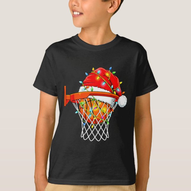 Santa Basketball Dunk Christmas Srts For Boys Girl T-Shirt (Front)