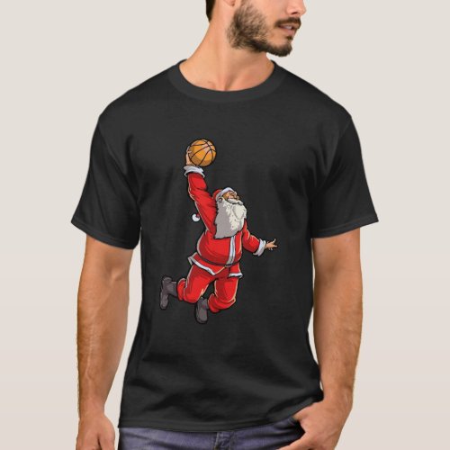 Santa Basketball Flying Dunk Christmas Dunking San T_Shirt