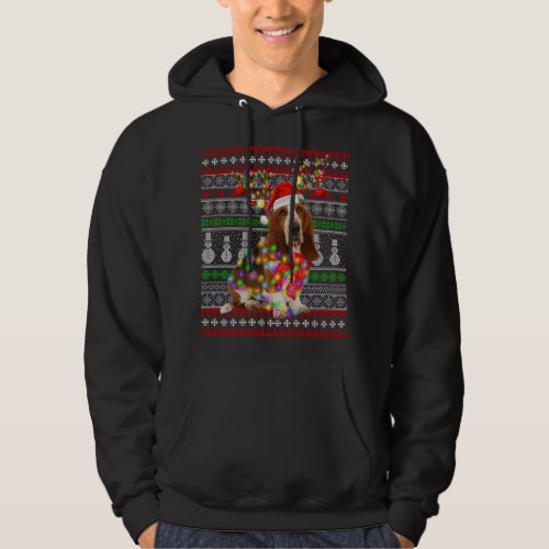 Santa Basset Hound Dog Christmas Lights Ugly Xmas  Hoodie