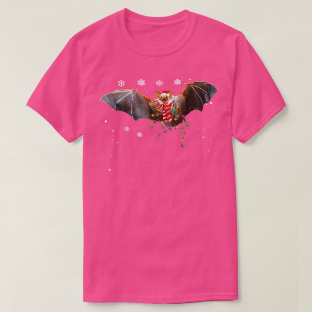 Santa Bat Animal Christmas Lights Lover Christmas  T-Shirt (Design Front)