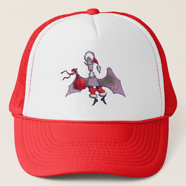 Santa Bat red and white foam trucker hat (Front)