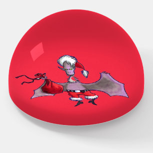 Santa Bat red glass dome paperweight