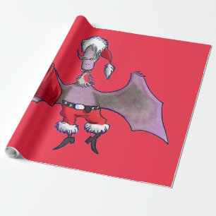 Santa Bat red glossy wrapping paper large
