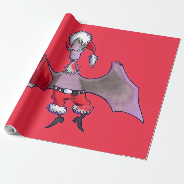 Santa Bat red glossy wrapping paper large (Unrolled)