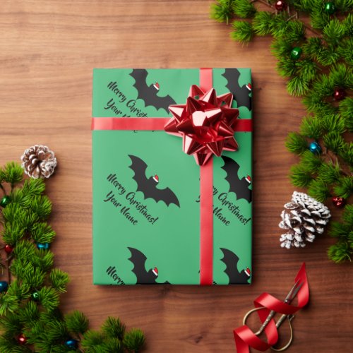 Santa bat silhouette green Christmas Holiday gift Wrapping Paper