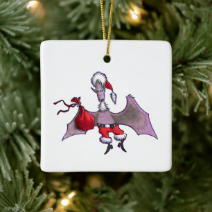 Santa Bat square ceramic ornament