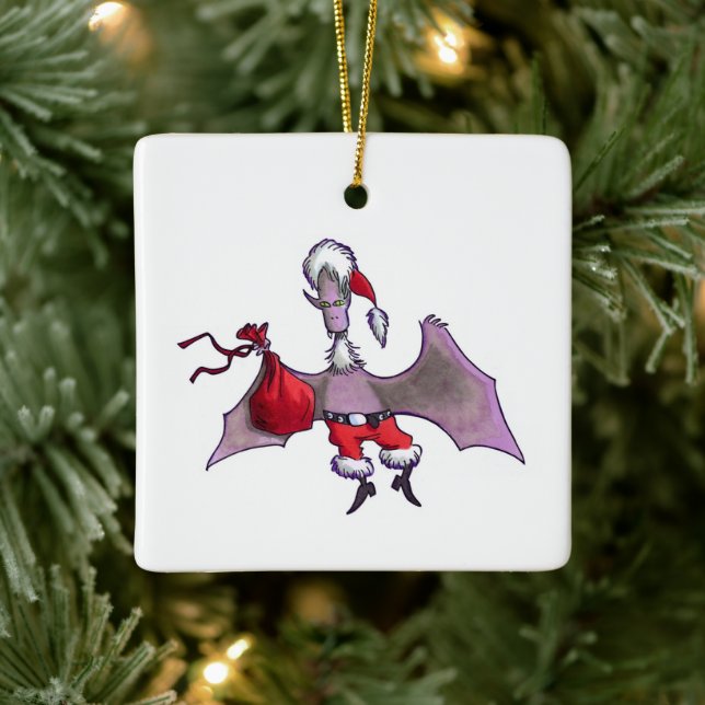 Santa Bat square ceramic ornament (Tree)