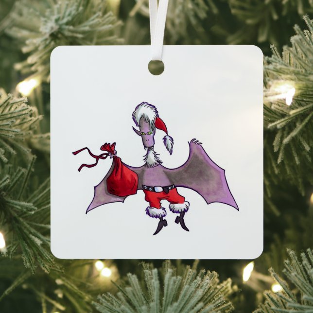 Santa Bat square metal ornament (Insitu)