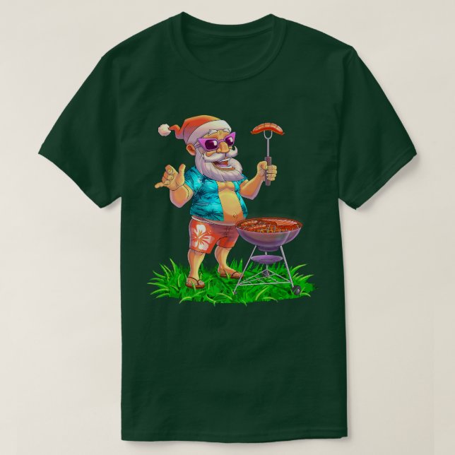 Santa BBQ Party Grill Smoker Sausage Steak Christm T-Shirt (Design Front)
