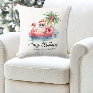 Santa Beach Christmas Throw Pillow