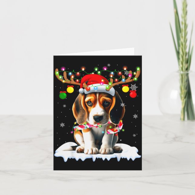 Santa Beagle Christmas Lights Funny Reindeer Dog X Card (Front)