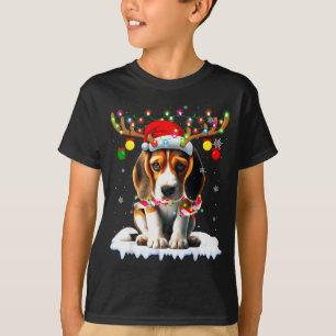 Santa Beagle Christmas Lights Funny Reindeer Dog X T-Shirt