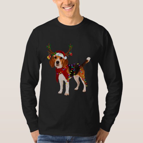 Santa Beagle reindeer Light Christmas Beagle Dad T_Shirt