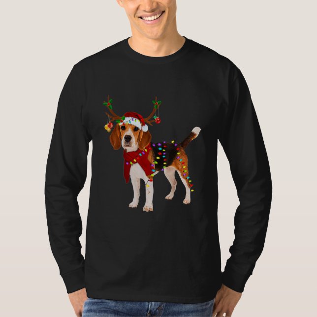 Santa Beagle reindeer Light Christmas Beagle Dad T-Shirt (Front)