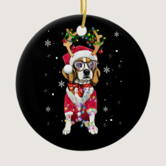 Santa Beagle reindeer Light Christmas gifts Ceramic Ornament
