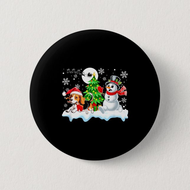 Santa Beagle Snowman Running Friends Christmas Own Button (Front)
