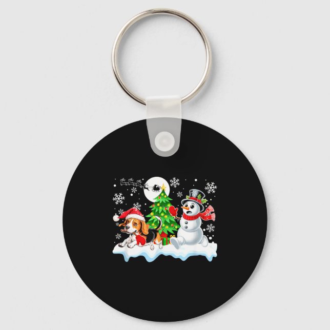 Santa Beagle Snowman Running Friends Christmas Own Keychain (Front)