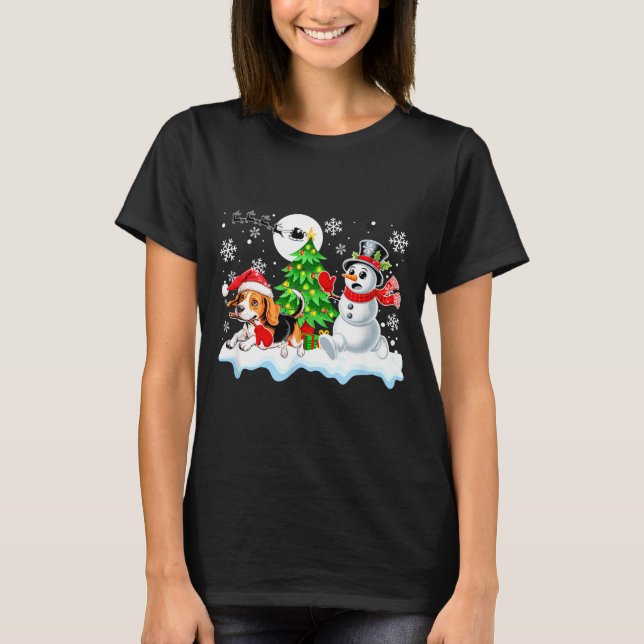 Santa Beagle Snowman Running Friends Christmas Own T-Shirt (Front)