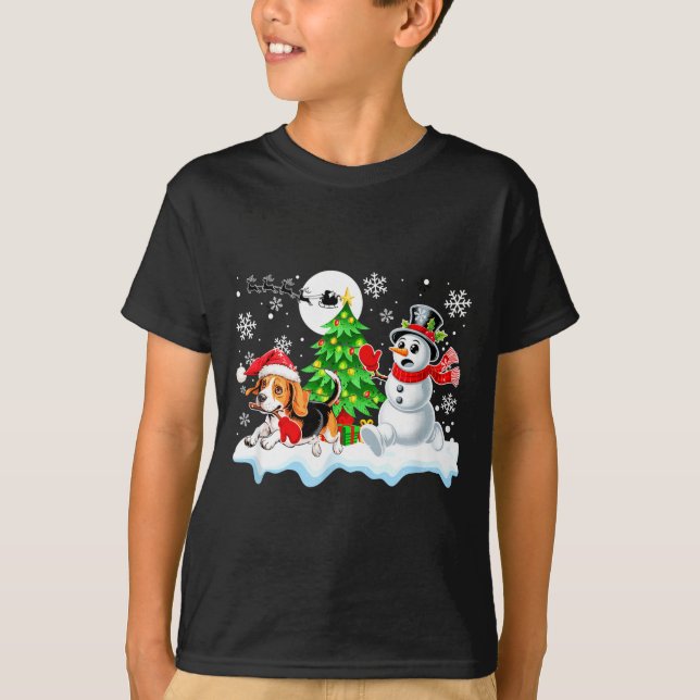 Santa Beagle Snowman Running Friends Christmas Own T-Shirt (Front)