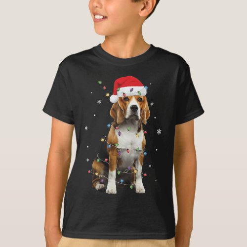 Santa Beagle with Christmas lights Funny Dog Lover T_Shirt