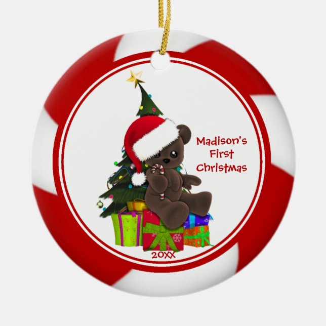 Santa Bear Baby's First Christmas Ornament (Front)