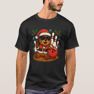 Santa Bear Bowling Christmas Funny Holiday Vibes M T-Shirt