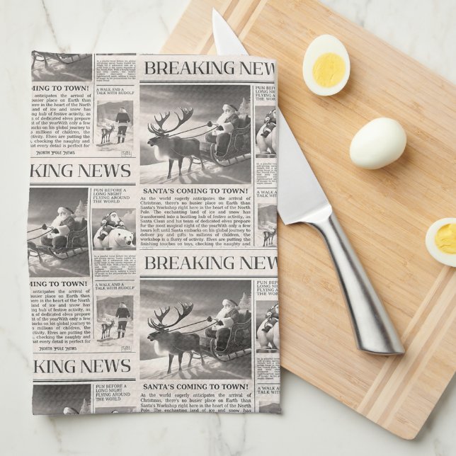 Santa Bear Breaking News Newspaper Christmas Deer Kitchen Towel (Quarter Fold)