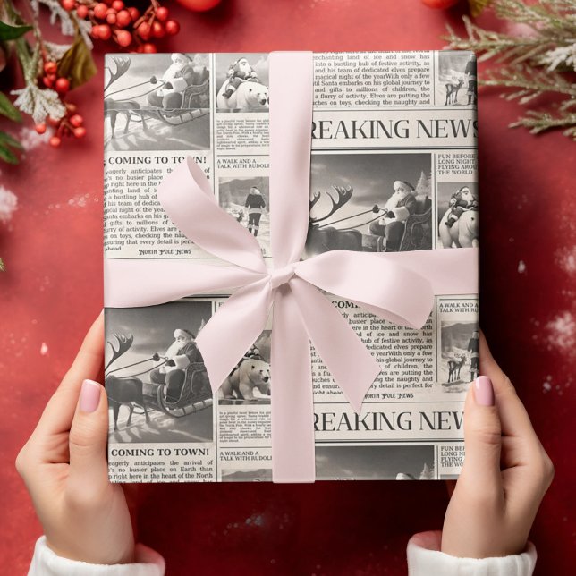 Santa Bear Breaking News Newspaper Christmas Deer Wrapping Paper (Creator Uploaded)