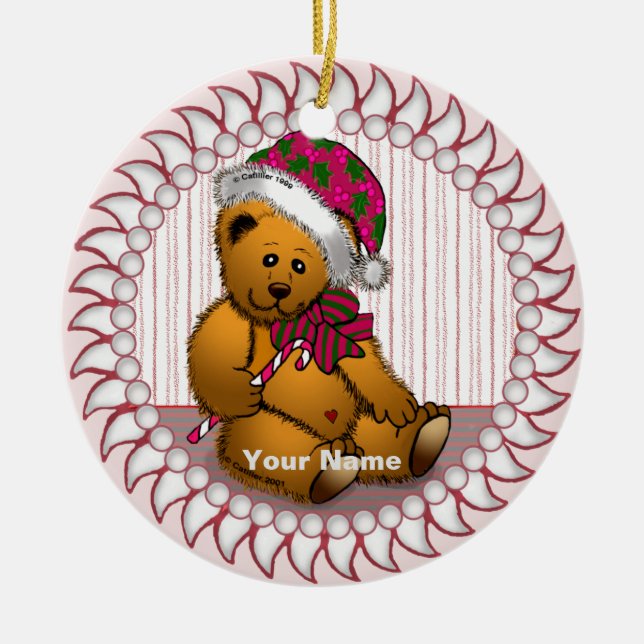 Santa Bear Ceramic Ornament (Front)