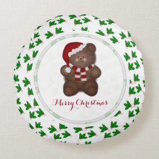 Santa Bear Merry Christmas Round Pillow