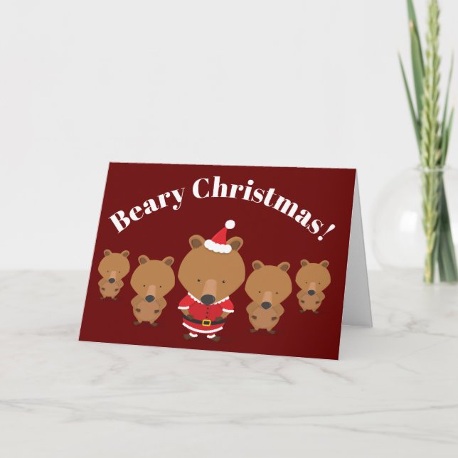 Santa Bear Pun Animal Christmas Holiday Card (Front)