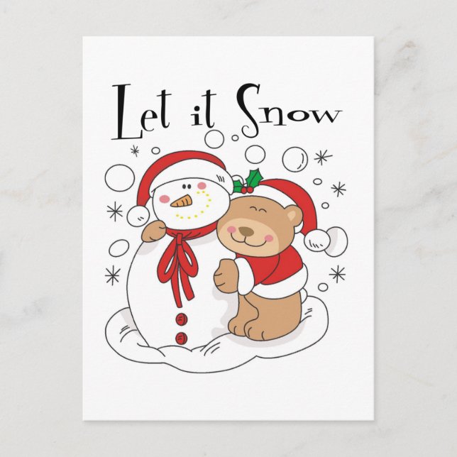 Santa Bear & Snowman Let It Snow Holiday Postcard (Front)