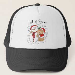 Santa Bear & Snowman Let It Snow Trucker Hat