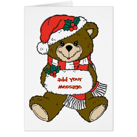 Santa Bear with Hat and Muff Card