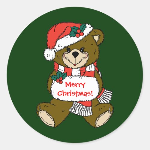 Santa Bear with Hat and Muff Classic Round Sticker