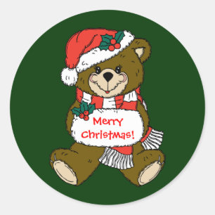 Santa Bear with Hat and Muff Classic Round Sticker